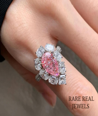 Pink Pear Cut Diamond Halo Engagement Ring in 14K White Gold | Vintage Floral Diamond Ring