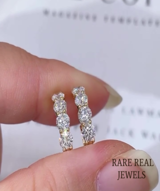 10K Gold Lab Grown Diamond Huggie Hoop Earrings: Dainty 5-Stone Design