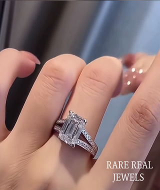 Emerald Cut Diamond Split Shank Engagement Ring in 14K White Gold
