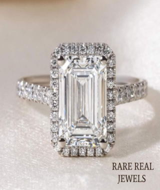 2.00 ct Emerald Cut Lab Grown Diamond White Gold Halo Engagement Ring
