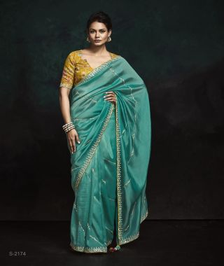 Fancy Based Fabric, Crushed Tissue, Hand Embroidered