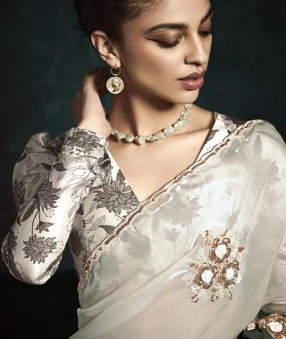 Fancy Based Fabric, Crushed Tissue, Hand Embroidered