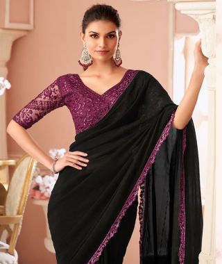 Pattern work Black Georgette Saree
