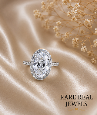 Oval Lab Grown Diamond Ring:White Gold Halo Pave Setting