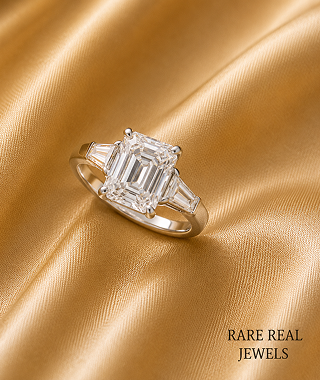 3.00ct Emerald Cut Lab Grown Diamond Engagement Ring: White Gold, Tapered Baguette