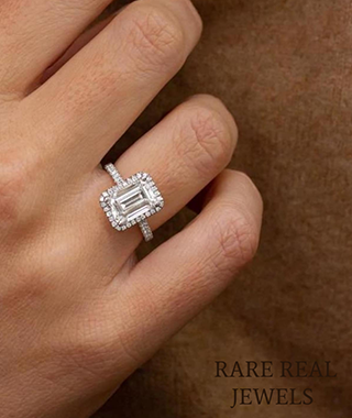 2.00 ct Emerald Cut Lab Grown Diamond White Gold Halo Engagement Ring