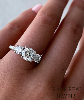 2.00ct Round Lab Grown Diamond Three Stone Pave Setting Engagement Ring mom's gift