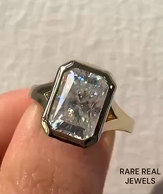 1.00CT Radiant Cut Lab Grown Diamond Ring: Vintage Yellow Gold Bezel Engagement