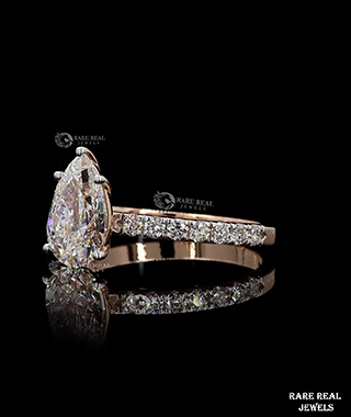 Pear Cut Lab Grown Diamond Engagement Ring: 18K Rose Gold Pav&eacute; Band
