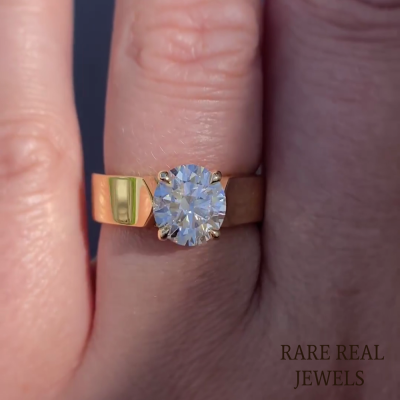 Round lab Created Diamond Unique Style Engagement Ring With Hidden Halo Cathedral Style Yellow Gold