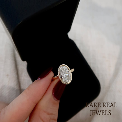 Oval Lab Diamond Bezel Set Ring in Yellow Gold - Perfect Valentine Gift for Her