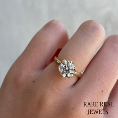 Round Lab Diamond Solitaire Engagement Ring With 6 Claw Tuilp Setting Style, White Gold With Tapered Band